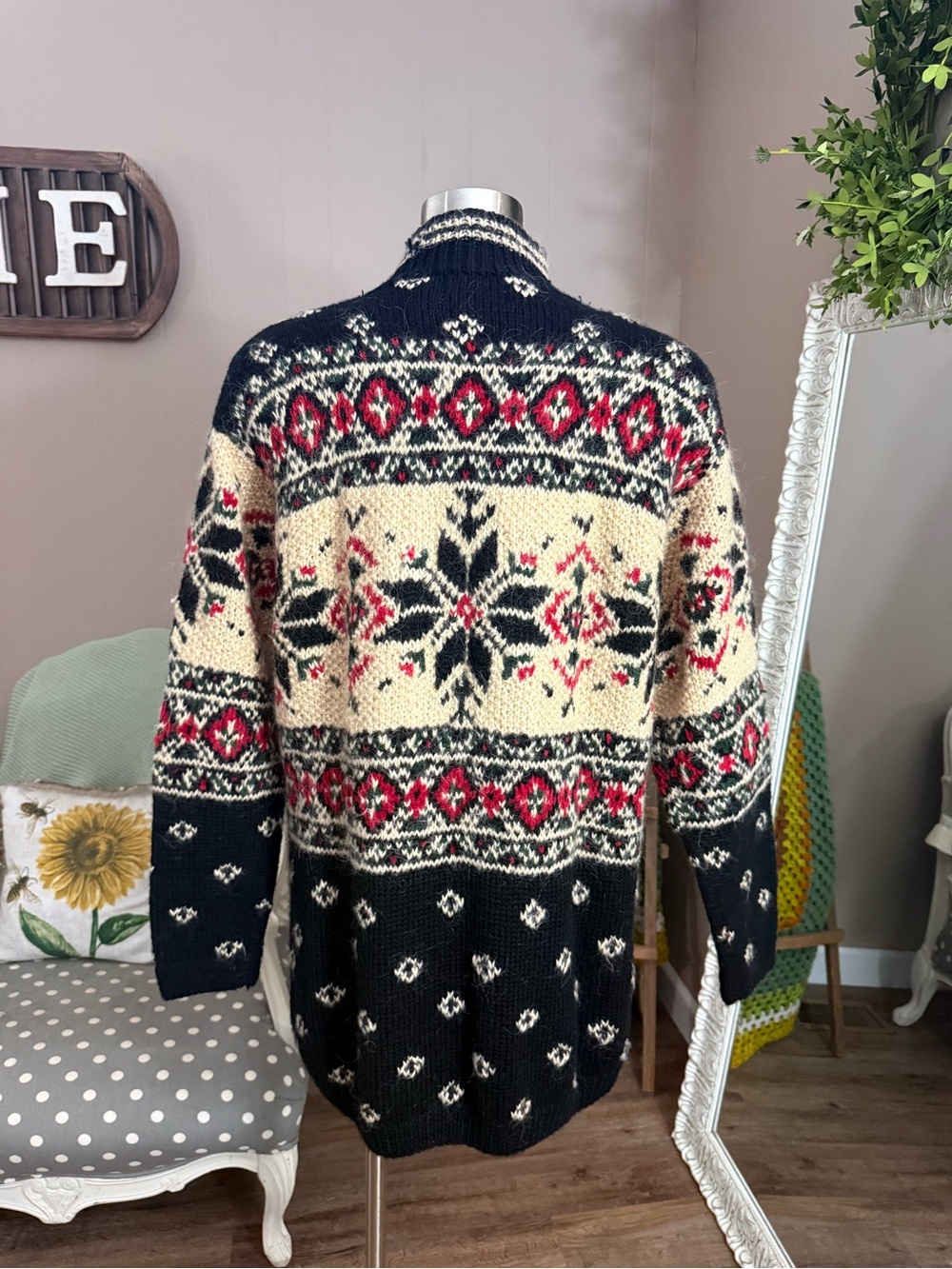 Vintage Croft & Barrow Fair Isle Nordic Mock Neck Sweater XL Wool Blend - Picture 14 of 14